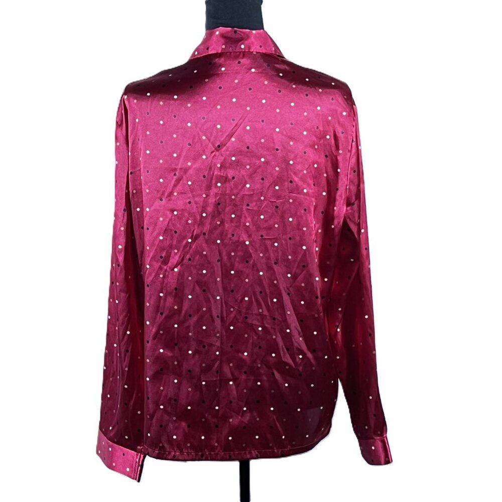 Gilligan & O'Malley Women's, Small, Red Polk-a-Dot, Long Sleeve Silky Shirt - Picture 3 of 5